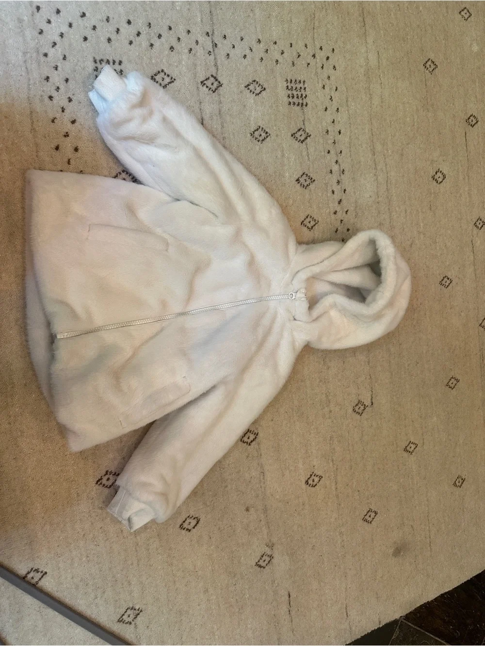 Girls Cream Faux-Fur Hooded Puffer Coat
